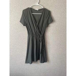 Love Fast Live Hard Women's Olive Green Wrap Dress Short Sleeve -‎ M